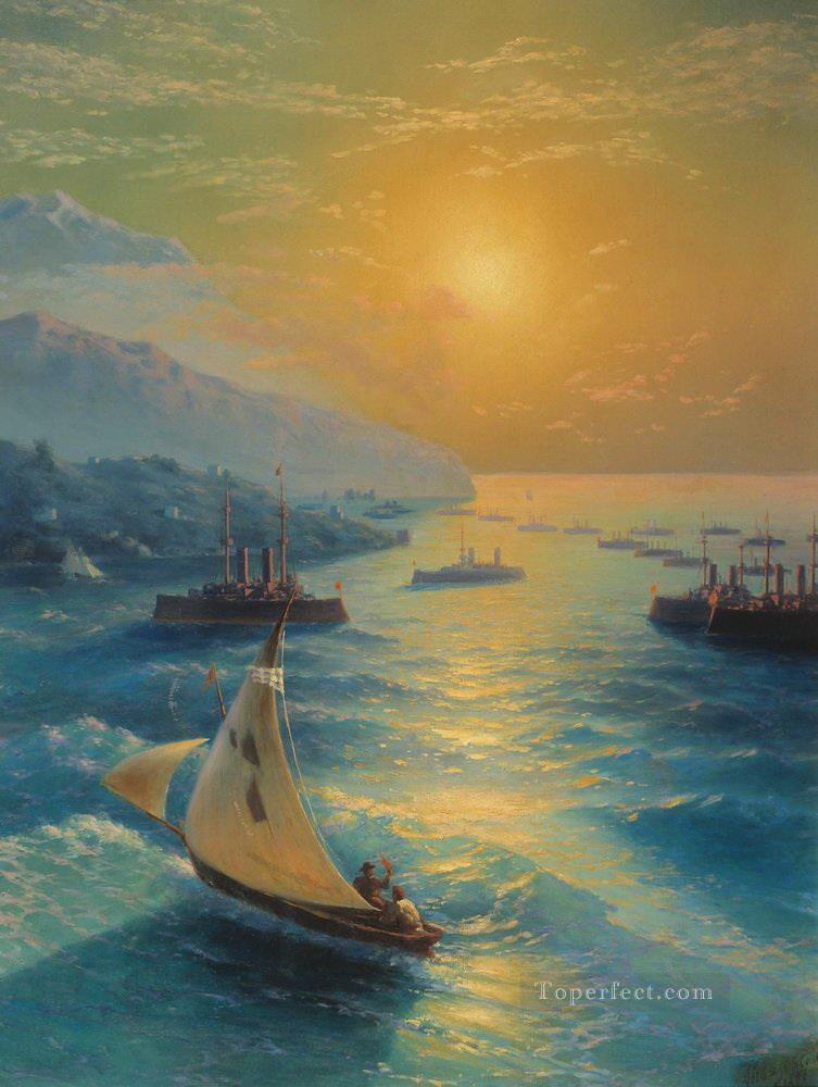 Barcos en la incursión de Feodosiya 1897 Romántico Ivan Aivazovsky ruso Pintura al óleo